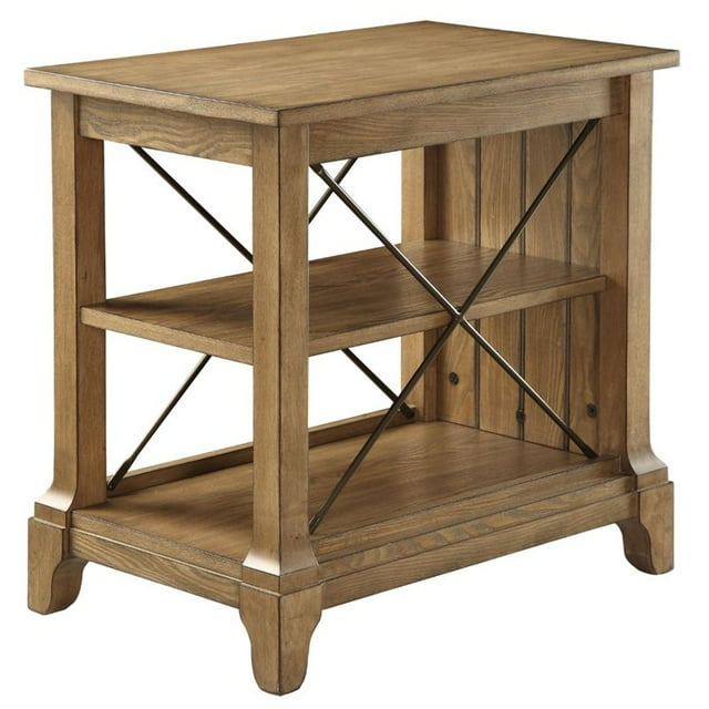 ACME Hiroko Rectangular Wooden 2-Shelf End Table with Metal "X" Design in Oak