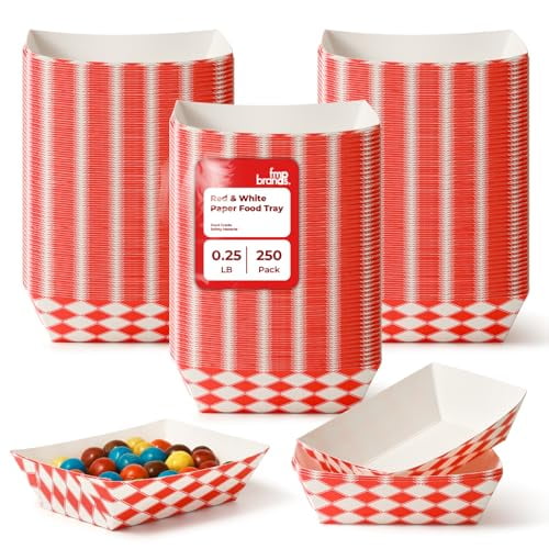 FMP Brands 1000 Pack 0.25 lb Paper Food Boats Heavy Duty Disposable Trays, Red Check For Parties Fairs Picnics Carnivals, Holds Ketchup Cheese Sauce Pickles Grease Resistant