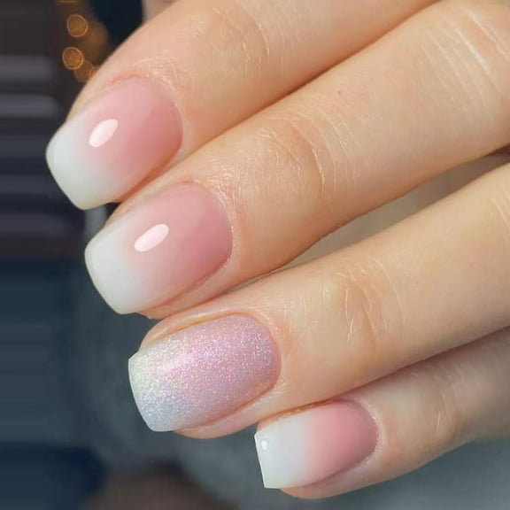 KUFptva Square Press on Nails Glitters Fake Nails Stick on Nails 12 Sizes 24Pcs French Nails Tips for DIYS Nails Art Decorations