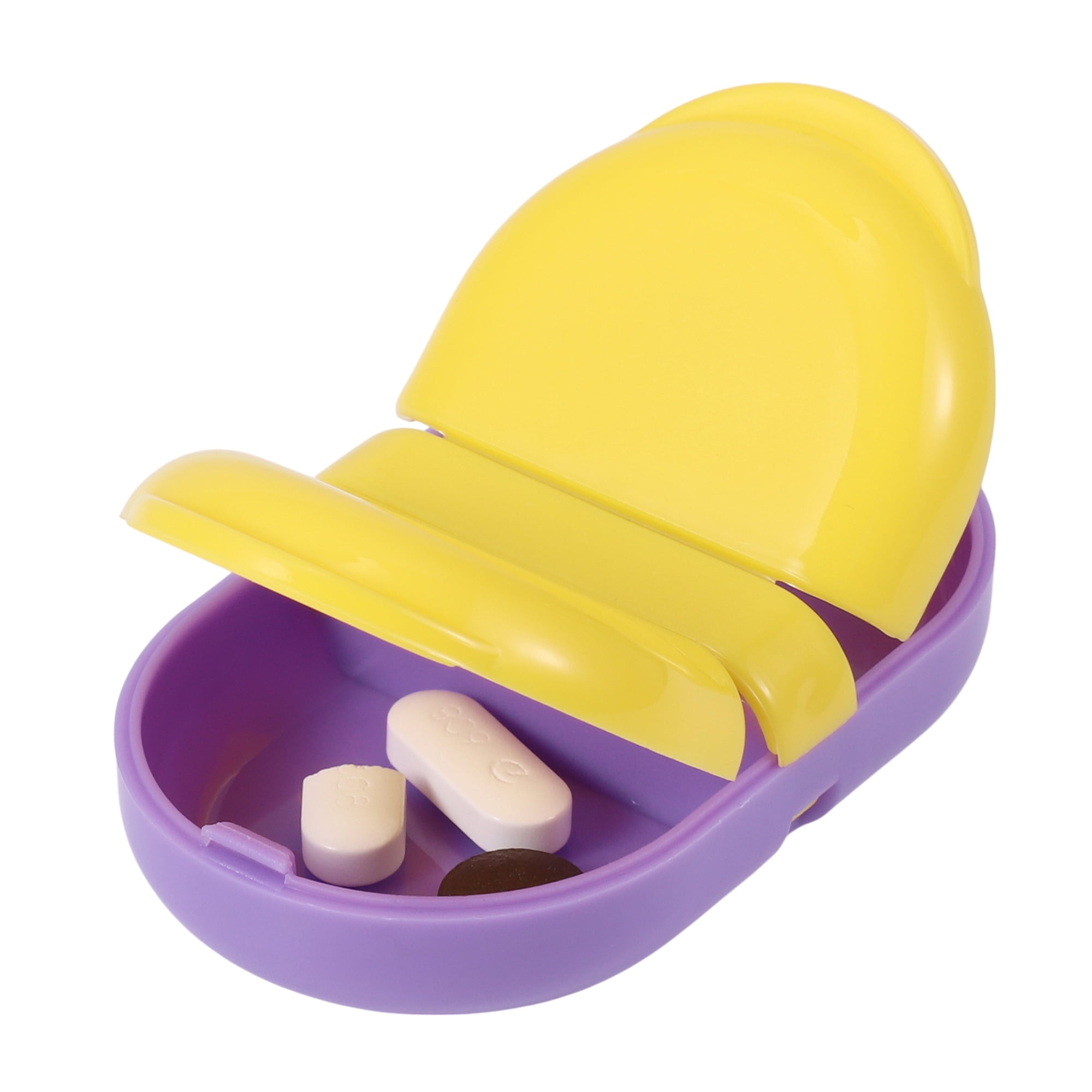 Unique Bargains Durable Flip Up 2 Compartment Pill Case for Travel 1 Pc Purple, Yellow