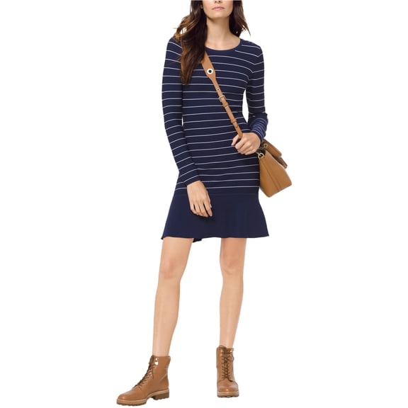 Michael Kors Womens Striped Flounce Dress, Blue, X-Small