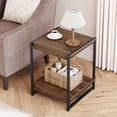 thumbnail image 3 of Farmhouse End Table, Industrial Sofa Side Table with 2-Tier Storage Shelf, Square Rustic End Table, Wood Nightstand with Metal Frame for Bedroom Living Room, Brown, 3 of 8