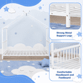 thumbnail image 5 of SESSLIFE Twin House Bed Frame White, Twin Floor Bed with Roof Frame, Montessori Style Metal Platform Bed with 18 Slats, No Box Spring Needed, 350 lb Support, 5 of 8