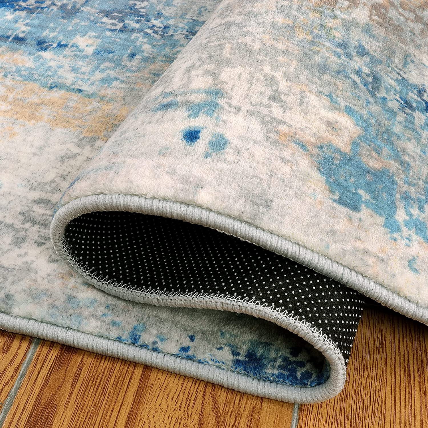 Moynesa 2'x3' Modern Abstract Area Rug,Blue Washable Small Front Door Rug for Entryway Mat Contemporary Faux Wool Non-Slip Soft Floor Indoor Carpet for Living Room Kitchen Bathroom RV