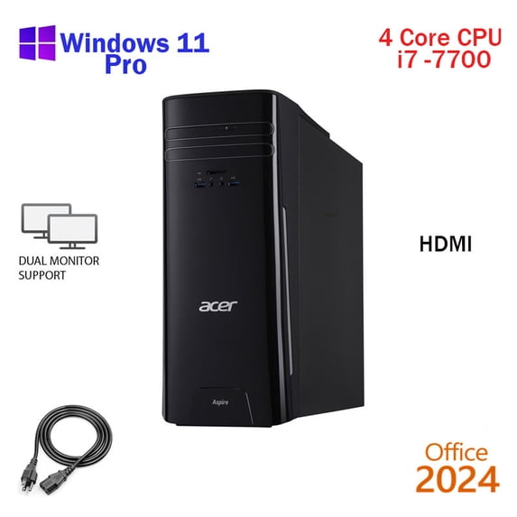 Restored Windows 11 Acer Aspire i7 7700 3.6 GHZ 16GB RAM 1TB SSD WiFi Desktop Computer PC Office24
