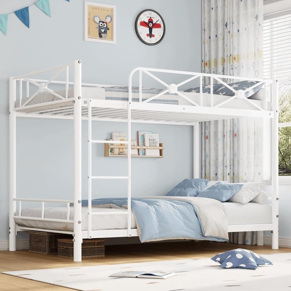 Metal Bunk Bed with Safety Guard Rails: Full, Durable Steel Frame: Sturdy construction with built for Bedroom,Twin,White