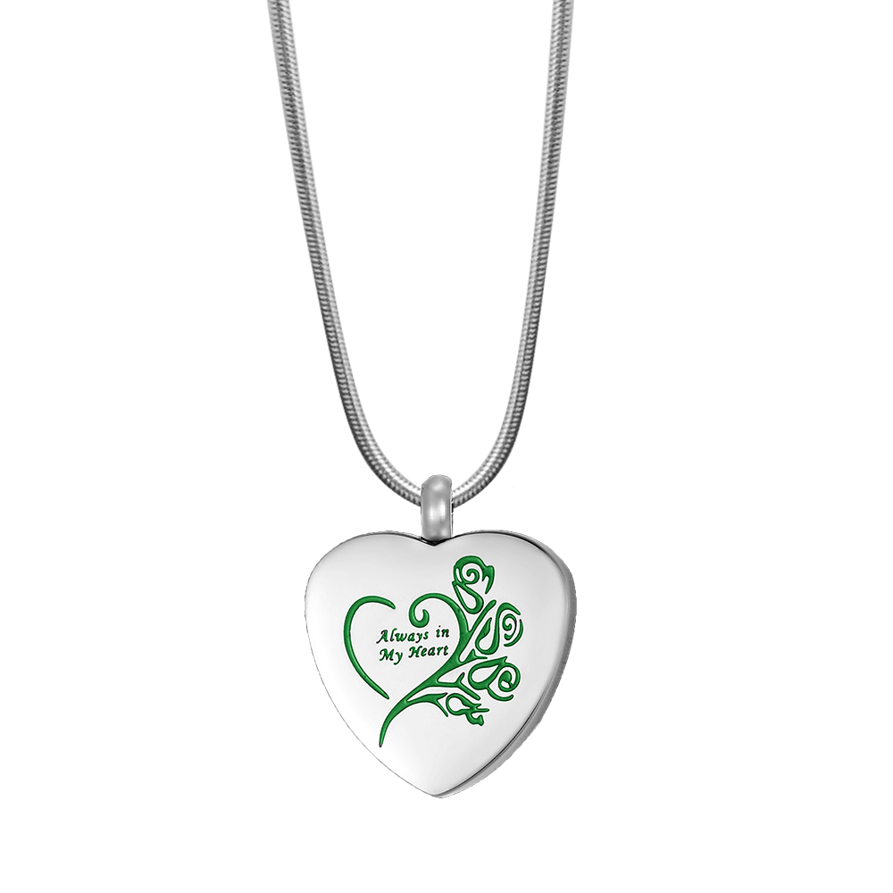 Green "Always in My Heart" Cremation Urn Necklace for Ashes Container Necklace Cremation Jewelry Memorial Necklace Keepsake - image 5 of 6