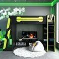 thumbnail image 3 of Harper & Bright Designs Twin Size Gaming Loft Bed with Desk & RGB Lights, Twin Wood Loft Bed Frame with Storage Shelves & Charging Station, Green, 3 of 18