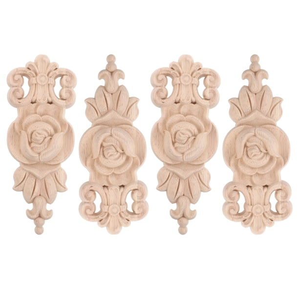 4 apliques de madera tallada de estilo europeo, sin pintar, decorativos para esquinas de muebles, armarios, camas, puertas, ventanas, armarios y espejos.