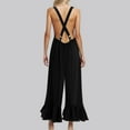thumbnail image 4 of Jumpsuits for Women Summer Casual Loose Sleeveless Overalls Jumpsuit Ruffle Wide Leg Long Flare Pant Flowy Rompers with Pockets Short Jumpsuits for Women Short Sleeve Black XL, 4 of 7