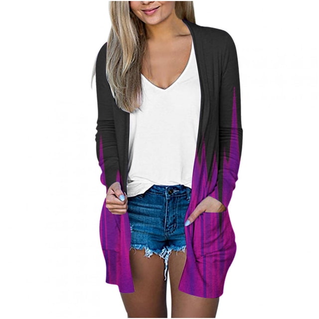 Penkiiy Cardigan Léger pour Femmes, Manches Longues, Décontracté, Doux, Automne, avec Poche, Violet pour m