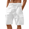 thumbnail image 3 of Mens Linen Cargo Shorts Casual Drawstring Shorts Relaxed Fit Summer Beach for Men White M, 3 of 4