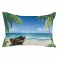 thumbnail image 2 of Ocean Beach Queen Size Pillow Cover, Pillowcase Protectors with Zipper, Breathable Decorative Throw Pillow Case Cover, Blue Coastal Palm Tree Nautical Sailboat Pillow Shams for Couch Sofa 20x30Inch, 2 of 8
