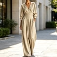 thumbnail image 4 of Hvogkswy Wide Leg Jumpsuits for Women Long Sleeve Wrap V Neck High Waist Romper Comfy Flowy Outdoor Hiking Casual Vacation Jumpsuit With Pockets, 4 of 5