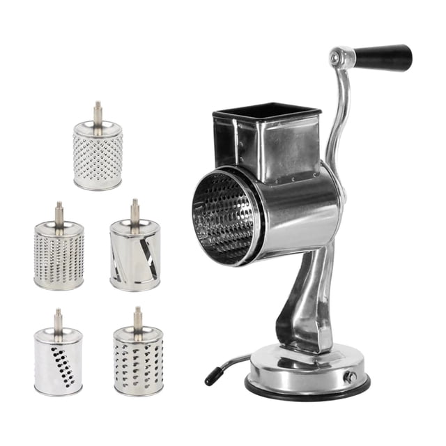 Boreal Craft Cheese Grater Kitchen Manual Cheese Grater With Handle Vegetable Slicer With 5 Replaceable Drum Stainless Steel Grater Easy To Clean Grater Slicer For Frui Dumpling Set with Mat Compact