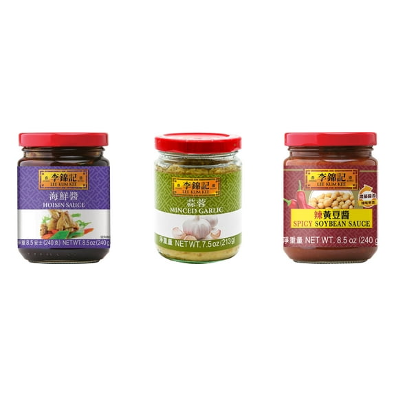 NineChef Brand Spoon Plus 3 Pack Lee Kum Kee Cooking Sauce, 3 Flavors(Hoisin Sauce,Minced Garlic Sauce,Spicy Soybean Sauce)