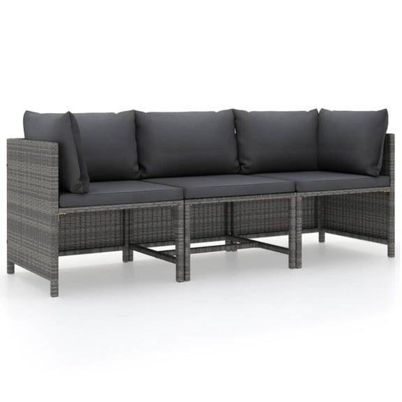 Casafoyer 3-Seater Patio Sofa with Cushions Gray Poly Rattan