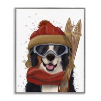 Stupell Industries Happy Skiing Dog Animals & Insects Painting Gray Framed Art Prints Wall Art, 16 x 20