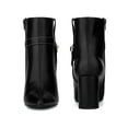 thumbnail image 2 of BLISSFUL STEP Women's Ankle Boots Block Heel Pointed Toe Buckle Side Zipper Boots Black 5.5, 2 of 6