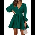 thumbnail image 1 of Vestido Mini de Larga con Escote en V Profundo para Mujer, Corte A, Cintura Alta, Informal, Fluido, Ideal para Invitadas A Cócteles y Bodas Verde M, 1 of 10