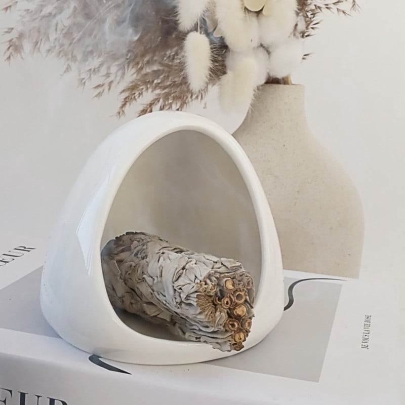 Minimalist White Egg Palo Santo Holder - Ceramic Incense Burner with Ash Catcher, Modern Dome Design Palo Santo Holder Stick Holder for Smudging, Meditation, Yoga & Contemporary Home Decor