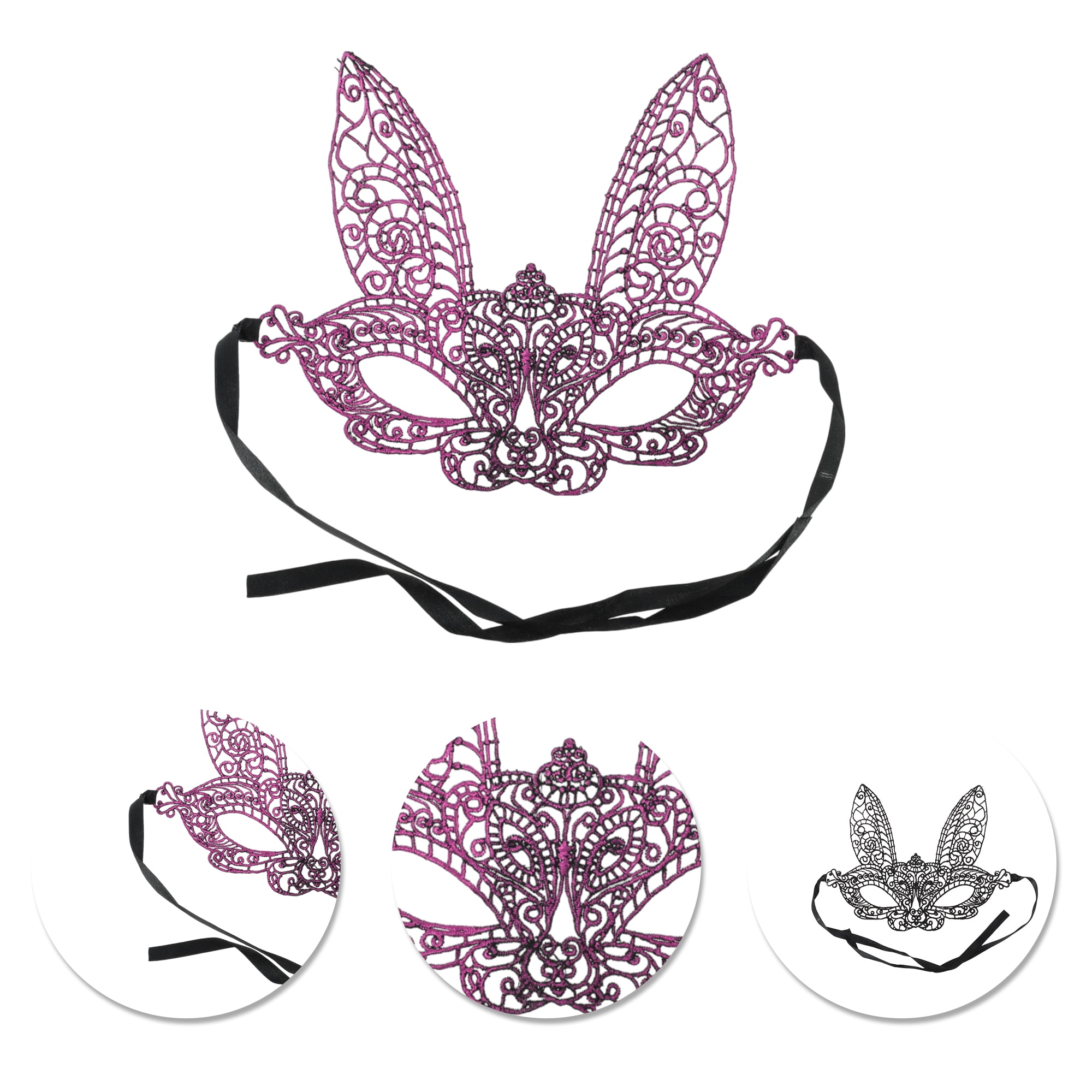 Unique Bargains 1 Box Elegant Lace Long-Ear Bunny Half Face Party Mask Purple