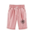thumbnail image 4 of LRen Shorts for Girls Summer Elastic High Waist Drawstring Bermuda with Pockets Teen Kids Casual Knee Shorts, 4 of 5