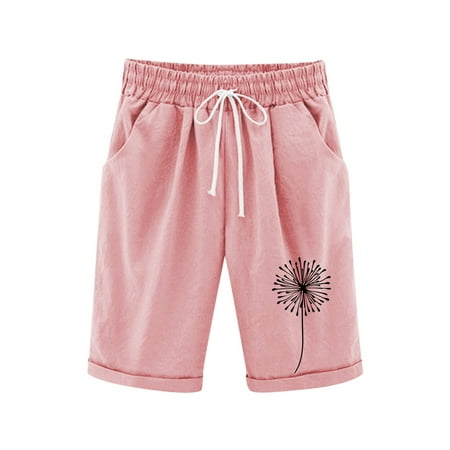 Hiijoy Little Girls Pull-On Knit Shorts Dandelion Print Knee-Length Shorts Sizes 5-6Y