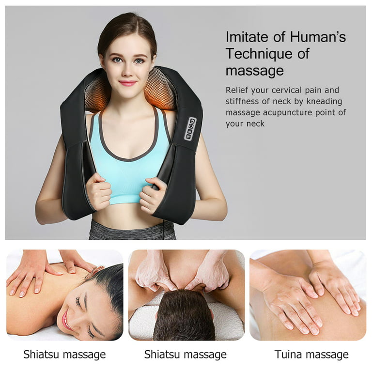 24W Shiatsu Shoulder Neck & Back Massager with Heat Deep Kneading Massage  Pillow