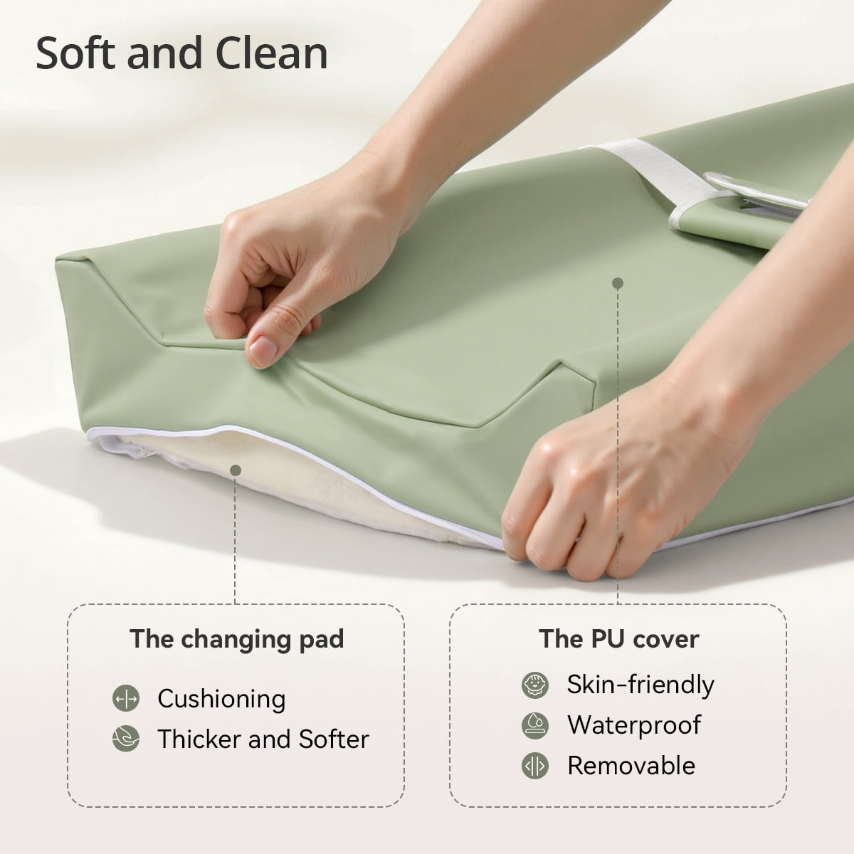 Baby Changing Pad, Caveen Wipeable Changing Table Pad with Waterproof PU Cover, Portable Baby Diaper Change Station and Dresser, Light Green