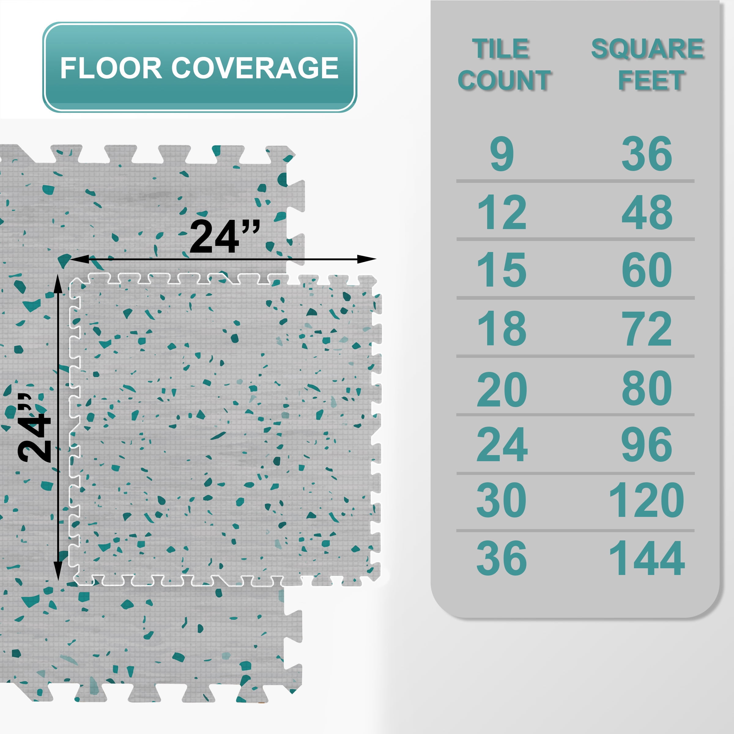 Sorbus Waterproof Wood Grain Foam Floor Tiles, 36 Tiles, 144 Sq Ft, Interlocking, Terrazzo