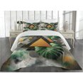 thumbnail image 2 of Ambesonne Monstera Quilted Coverlet 3 Pcs, Triangles Marble Abstract, Queen Size, Fern Green Grey Camel, 2 of 4