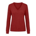 thumbnail image 7 of XRoczxe Women's V-neck long-sleeved ribbed knit top, casual solid color lightweight pullover | suitable for everyday commuting and all-day wear., 7 of 7