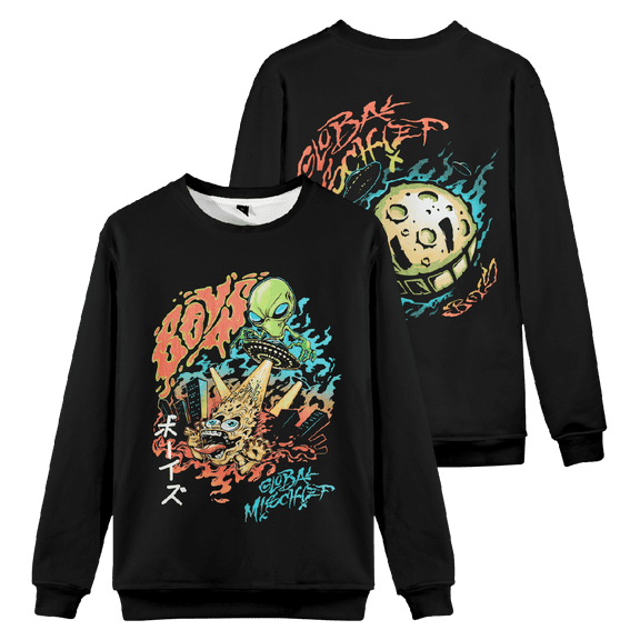 The Boys Merch Global Mischief Alien Crewneck Sweatshirt Fashion Unisex Long Sleeve Graphic Top
