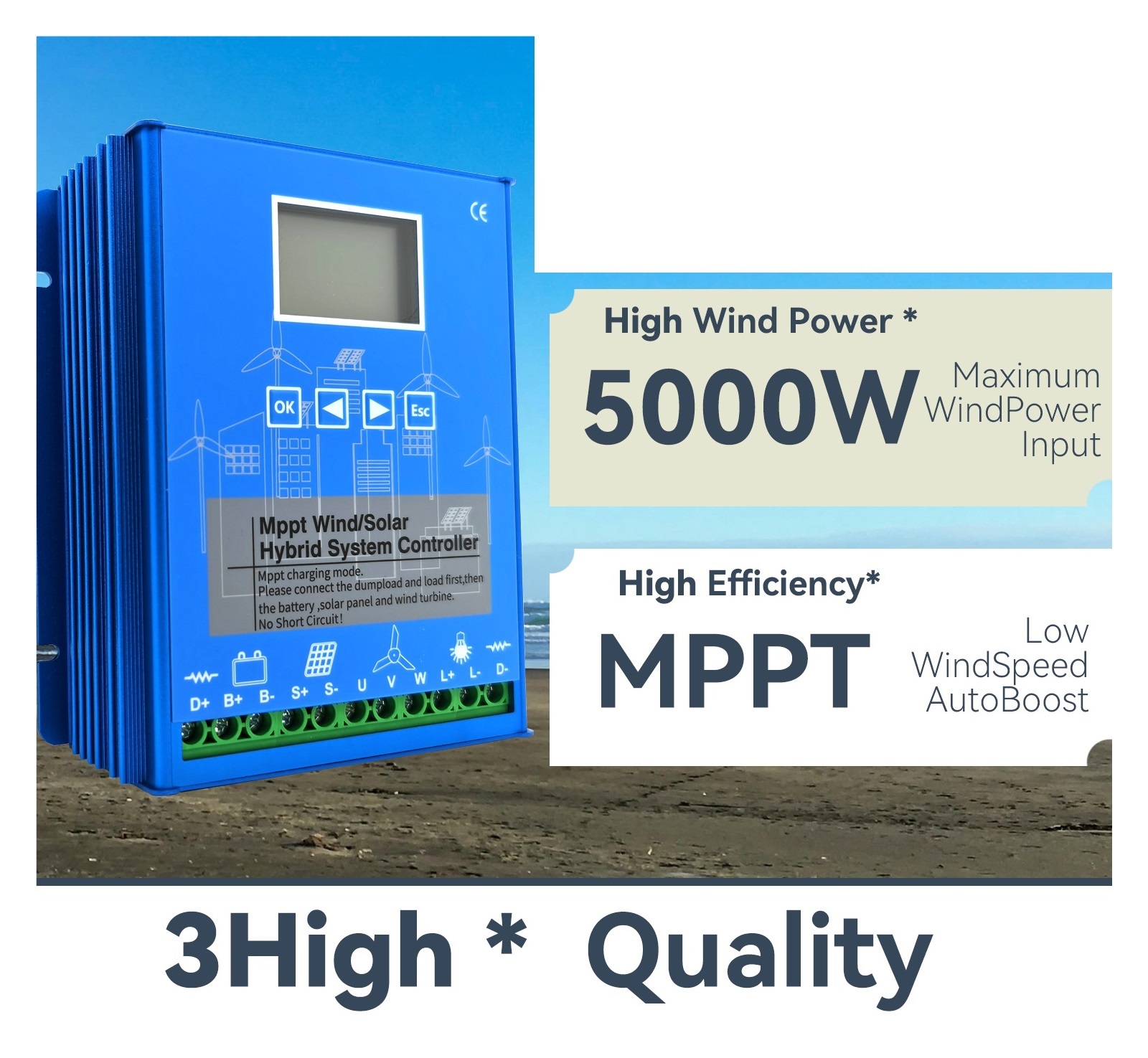 MPPT Charge Controller 5000w Solar & Wind Hybrid System 12v 24v & 24v 48v Auto Regulator Windmills For Home Use ,Excellent Performance and Stability