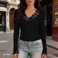 thumbnail image 2 of GUACER Womens Lace Trim V-Neck Long Sleeve Tops - Slim Fit Ribbed Knit Blouse for Layering & Everyday Wear, 2 of 6