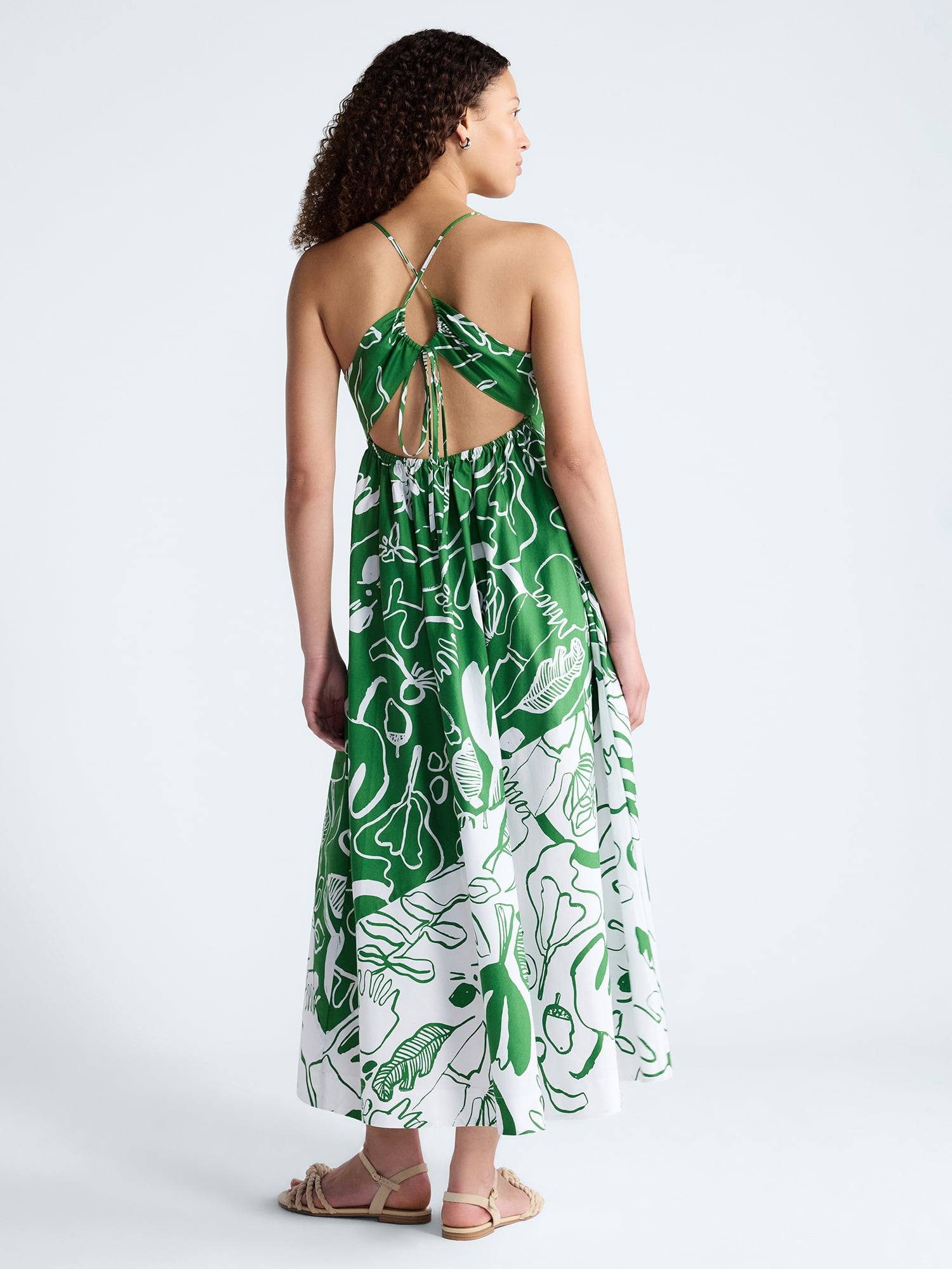Free Assembly Women's Tie Back Cotton Maxi Dress, Sizes XS-XXL