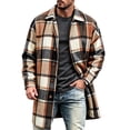 thumbnail image 2 of Mineart Men's Plaid Trench Coat Lapel Collar Mid Long Jacket Winter Outwear, 2 of 6