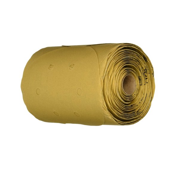 3M 01639 236U Series Dust Free Abrasive Disc Roll, 6 in Dia, P180 Grit, PSA, Gold