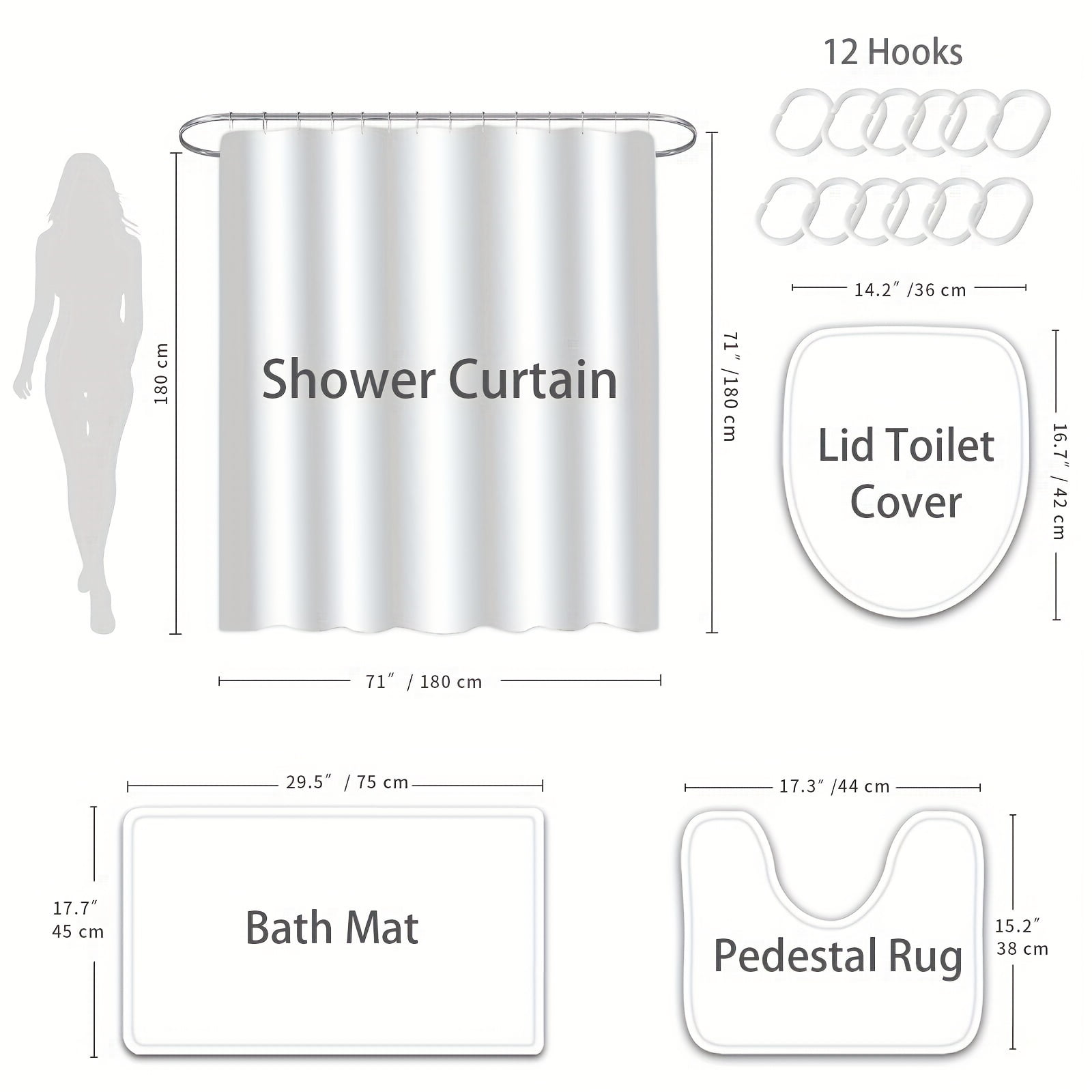 4pcs Pattern Shower Curtain Set, Waterproof Shower Curtain with 12 Hooks, Non-Slip Bathroom Rug, Toilet U-Shape Mat, Toilet Lid Cover Pad, Bathroom Decor, Shower Curtain Sets For Bathrooms