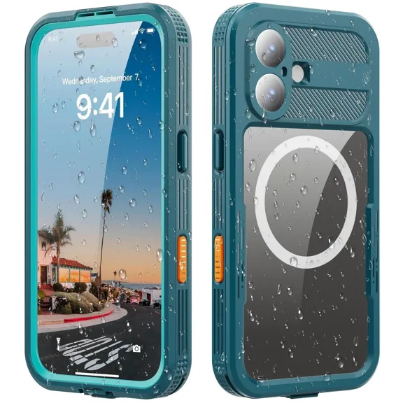 for iPhone 17 Waterproof Case Compatible with MagSafe, Magnetic Waterproof Full Body IP68 Underwater Case Built-in Screen Protector Military Grade Shockproof Phone Cover with Lanyard
