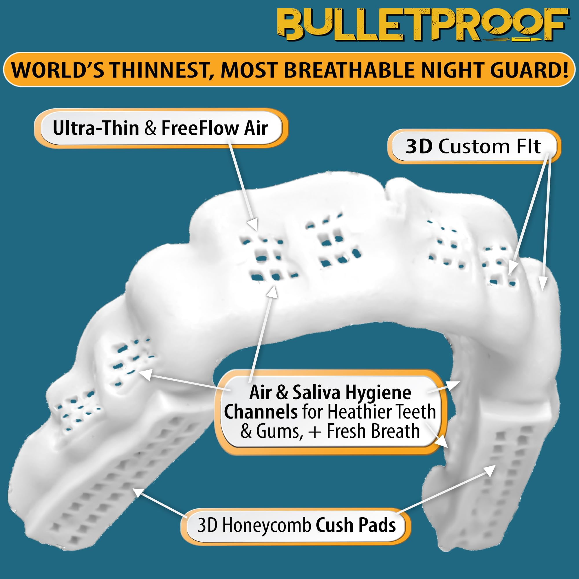 Night Guard BulletProof: World’s Thinnest Mouth Guard for Grinding Teeth at night.TMJ Bite Clenching Mouthguard for Sleeping. Women Men Nighttime Dental Bruxism Relief Nightguard for Sleep Adult Kids