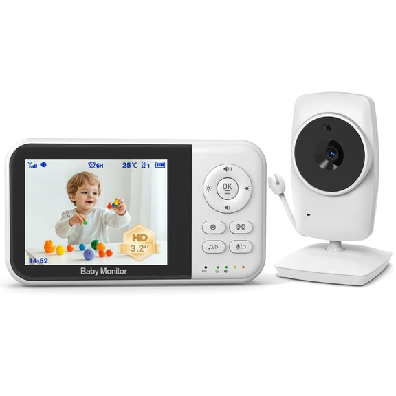 Baby Monitor with Camera and Audio, Video Baby Surveillance System with 3.2” HD Screen, Night Vision, 2 Way Talk, Temperature Sensor, Portable Indoor Home Security Camera with Monitor