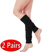 Women Knit Ribbed Black Leg Warmers 80s Eighty's Leg Warmers for Party Sports Yoga, 2 Pairs