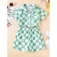 thumbnail image 3 of FEORJGP Toddler Girl Boy Summer Outfits 6M 12M 18M 2T 3T 4T Infant Baby Short Sleeve T-Shirts Checkerboard Print Shirts Lapel Button Down Tops Elasticsual Clothes for Beachwear Daily Holiday, 3 of 7