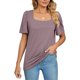 thumbnail image 1 of Slatcetga Camiseta de manga abombada para mujer, blusa holgada informal elegante de Color puro, Top de manga corta para trabajo de oficina, Color Taro XL, 1 of 8