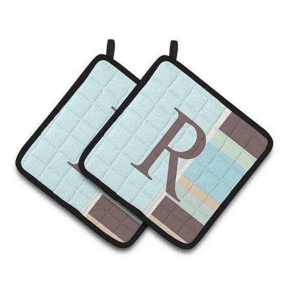 Letter R Initial Monogram - Blue Stripes Pair of Pot Holders - 7.5 x 3 x 7.5 in.