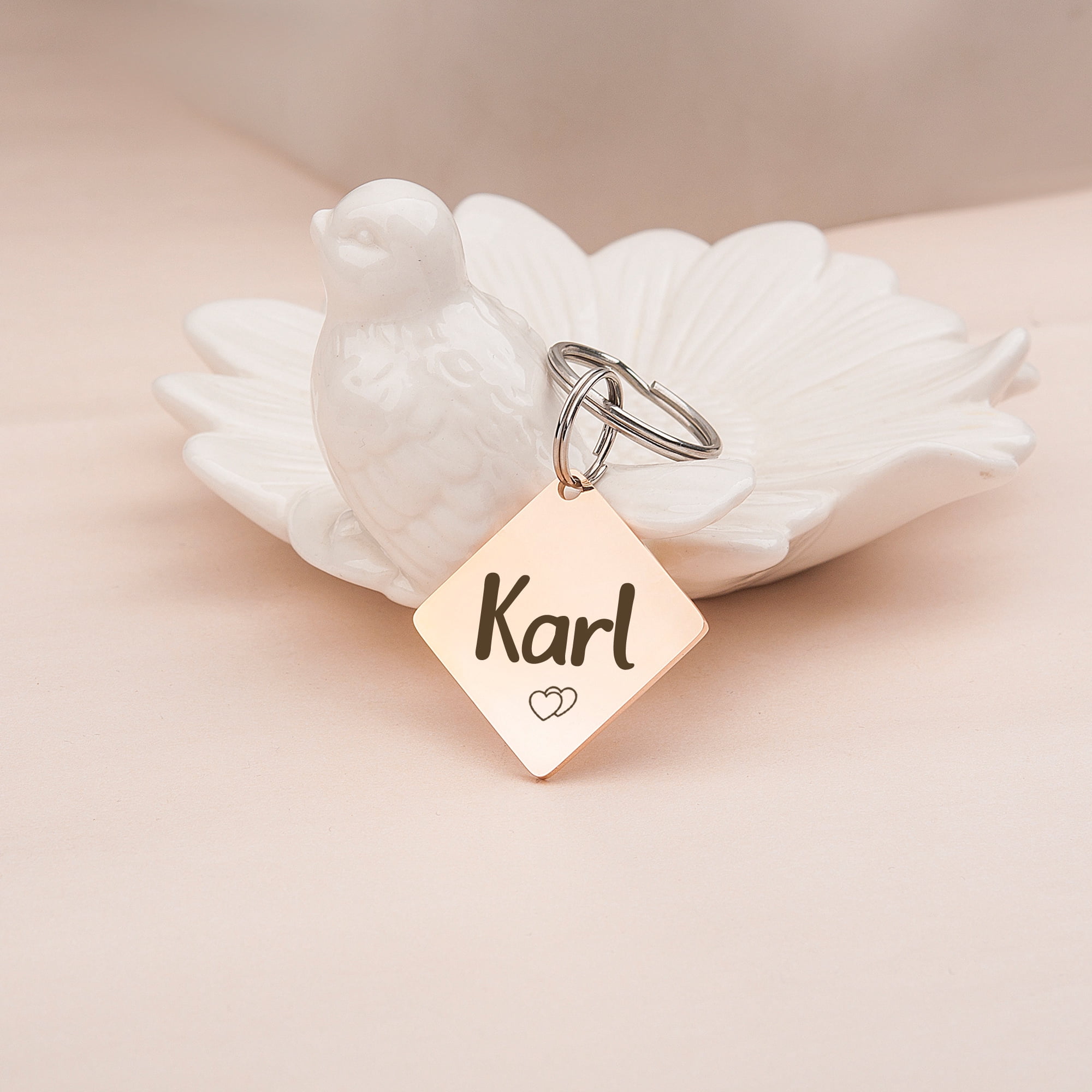 Anavia Stainless Steel Metal Diamond Name - Icon Birthday Holiday Christmas Engraved Dog Cat ID Tag, Rose Gold