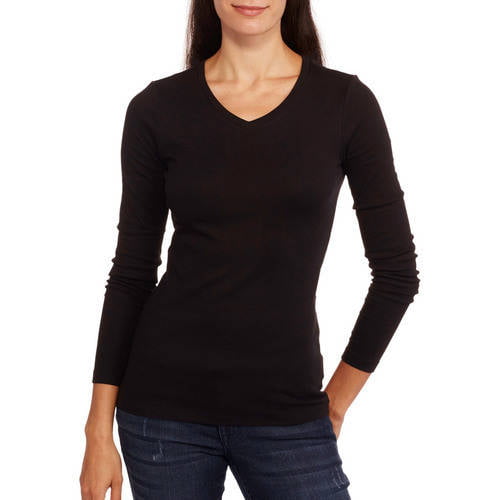 Women's Long Sleeve V-neck T-Shirt - Walmart.com