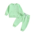 thumbnail image 2 of YWDJ Toddler Kids Boys Girls Fashion Cute Solid Color Long Sleeve Pocket Hooded Sweatpants Suit Mint Green 3 Months, 2 of 9